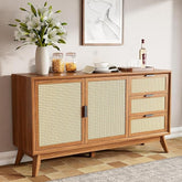 ONIJA  Furniture Solid Wooden Sideboard Cabinet for Living Room, Drawing Room, Office & Lounge, Storage Type: 2 Doors & 3 Drawers - HONEY FINISH